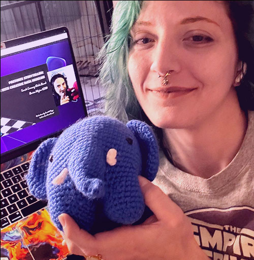 Sarah and her crochet elephant